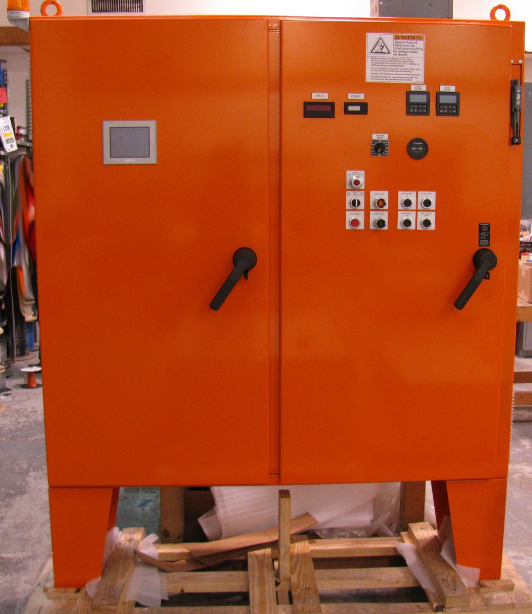 Orange industrial control enclosure built by Cygnet Controls